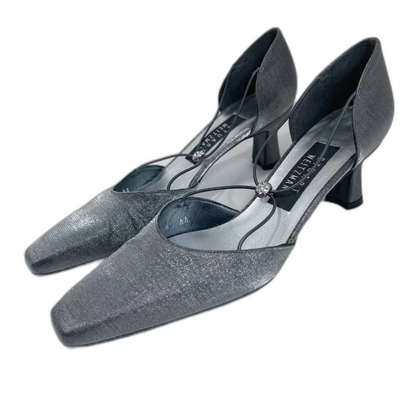 Stuart Weitzman Shoes - 90s Vintage Stuart Weitzman Rondex Heels Silver Kitten Heel Pump Size 8.5 AA
